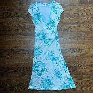 Jane Norman Y2K Floral Blue & White Surplice Wrap Dress